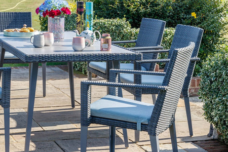 180cm Hampstead Grey Rectangular Dining Table with 6 Stacking Armchairs