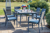 180cm Hampstead Grey Rectangular Dining Table with 6 Stacking Armchairs