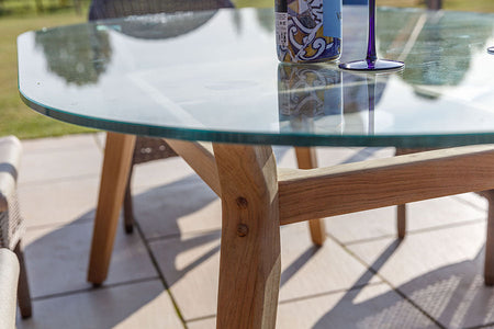 180cm Henley Glass & Teak Oval Dining Table with 6 Richmond Dining Armchairs