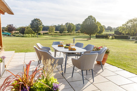 220cm Henley Porcelain Slate & Aluminium Oval Dining Table