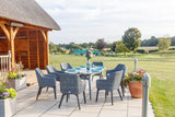 220cm Henley Porcelain Slate & Aluminium Oval Dining Table with 8 Cliveden Dining Armchairs