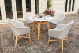100cm Henley Porcelain Marble & Teak Round Dining Table with 4 Richmond Dining Armchairs