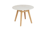 100cm Henley Porcelain Marble & Teak Round Dining Table with 2 Richmond Dining Armchairs