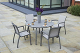 120cm Paris Volcano/Grey Round Dining Table with 4 Volcano/Grey Stacking Armchairs