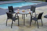120cm Paris Volcano/Grey Round Dining Table with 4 Volcano/Black Stacking Armchairs