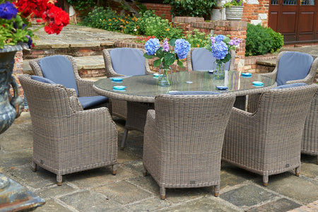 230cm Kensington Oval Dining Table with 8 High Back Dining Armchairs