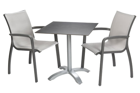 80cm Paris Silver/Cloud Square Folding Table with 2 Paris Volcano/Grey Stacking Armchairs