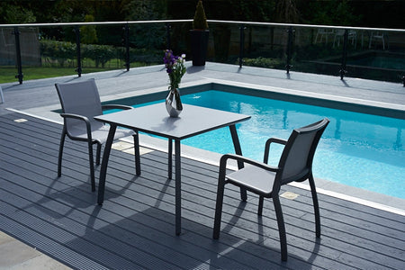 90cm Paris Volcano/Grey Square Dining Table with 2 Volcano/Grey Stacking Armchairs