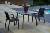 90cm Paris Volcano/Grey Square Dining Table with 2 Volcano/Black Stacking Armchairs