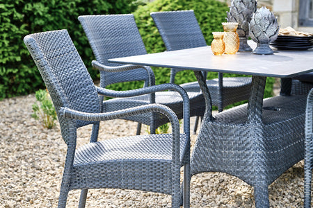 160cm Windsor Grey Rectangular Dining Table with 6 Stacking Armchairs