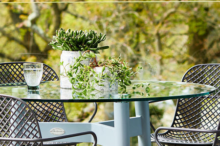 CLEARANCE | 100cm Henley Glass & Aluminium Round Dining Table