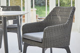 158cm Henley Porcelain Marble & Aluminium Oval Dining Table with 6 Cliveden Dining Armchairs