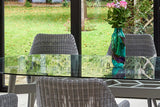 180cm Henley Glass & Aluminium Oval Dining Table with 6 Cliveden Dining Armchairs
