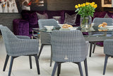 180cm Henley Glass & Aluminium Oval Dining Table with 6 Cliveden Dining Armchairs