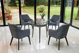 100cm Henley Glass & Aluminium Round Dining Table with 4 Cliveden Dining Armchairs
