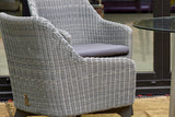 100cm Henley Glass & Aluminium Round Dining Table with 4 Cliveden Dining Armchairs