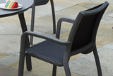 120cm Paris Volcano/Grey Round Dining Table with 4 Volcano/Black Stacking Armchairs