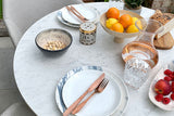 100cm Henley Porcelain Marble & Teak Round Dining Table with 4 Richmond Dining Armchairs