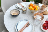 100cm Henley Porcelain Marble & Teak Round Dining Table