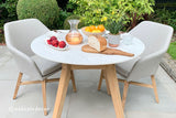 100cm Henley Porcelain Marble & Teak Round Dining Table with 2 Richmond Dining Armchairs
