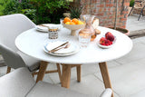 100cm Henley Porcelain Slate & Teak Round Dining Table with 4 Richmond Dining Armchairs