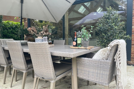 240cm Hampstead Stone Rectangular Dining Table with 2 Dining Armchairs & 6 Dining Chairs