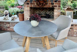 100cm Henley Porcelain Slate & Teak Round Dining Table with 4 Richmond Dining Armchairs