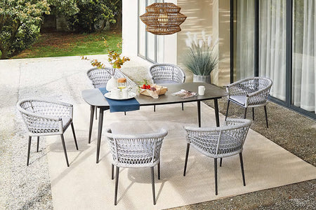 190cm Monaco Dining Table with 6 Dining Armchairs