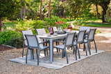 220cm Paris Volcano/Grey Rectangular Dining Table with 8 Volcano/Grey Stacking Armchairs