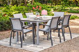 160cm Paris Volcano/Grey Rectangular Dining Table with 6 Volcano/Grey Stacking Armchairs