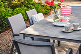 220cm Paris Volcano/Grey Rectangular Dining Table with 8 Volcano/Grey Stacking Armchairs
