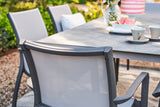 220cm Paris Volcano/Grey Rectangular Dining Table with 8 Volcano/Grey Stacking Armchairs