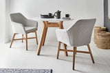 100cm Henley Porcelain Marble & Teak Round Dining Table with 2 Richmond Dining Armchairs