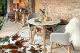 100cm Henley Porcelain Marble & Teak Round Dining Table with 2 Richmond Dining Armchairs
