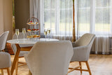 100cm Henley Porcelain Marble & Teak Round Dining Table with 4 Richmond Dining Armchairs