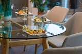 180cm Henley Glass & Teak Oval Dining Table with 6 Richmond Dining Armchairs