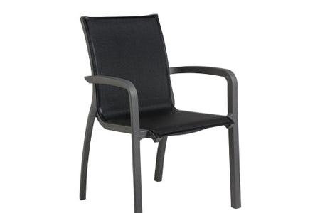 160cm Paris Volcano/Grey Rectangular Dining Table with 6 Volcano/Black Stacking Armchairs
